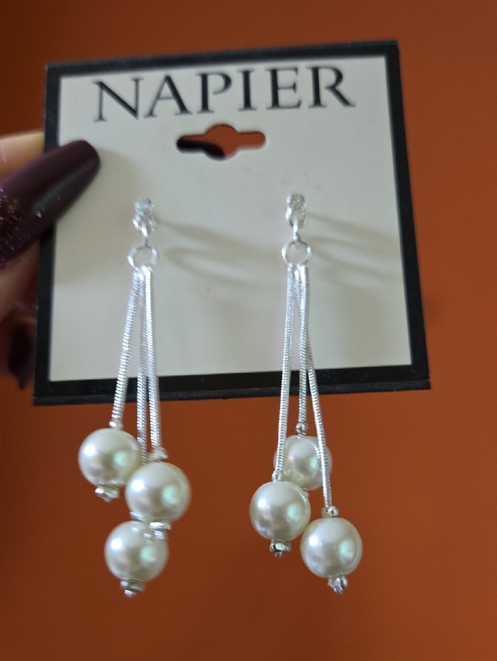 Napier Silver Tone Pearl Drop Earrings